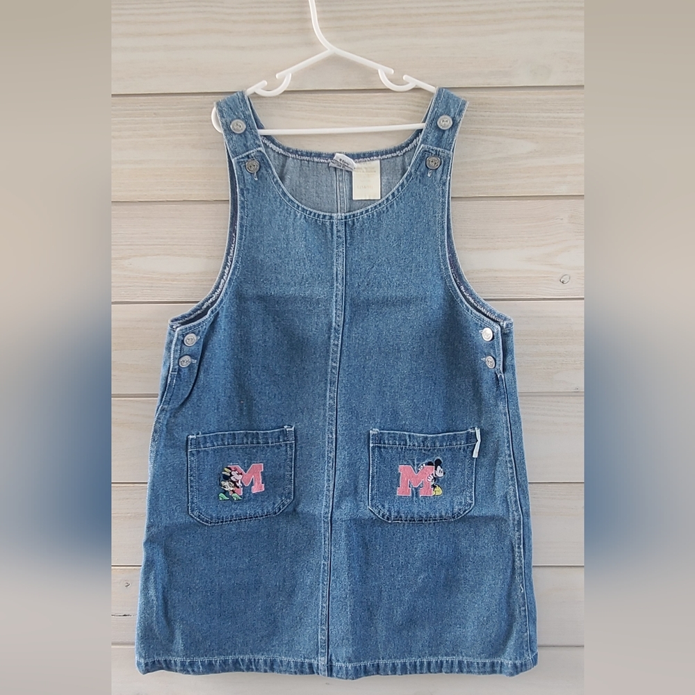 Vintage Disney Mickey and Minnie Jean Overall Romper Dress Size 14/16